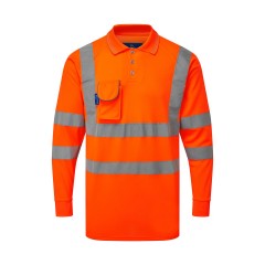 Long Sleeve Hi Vis Polo Shirt w/ Soft Under Arm Ventilation & Soft Ribbed Cuff
